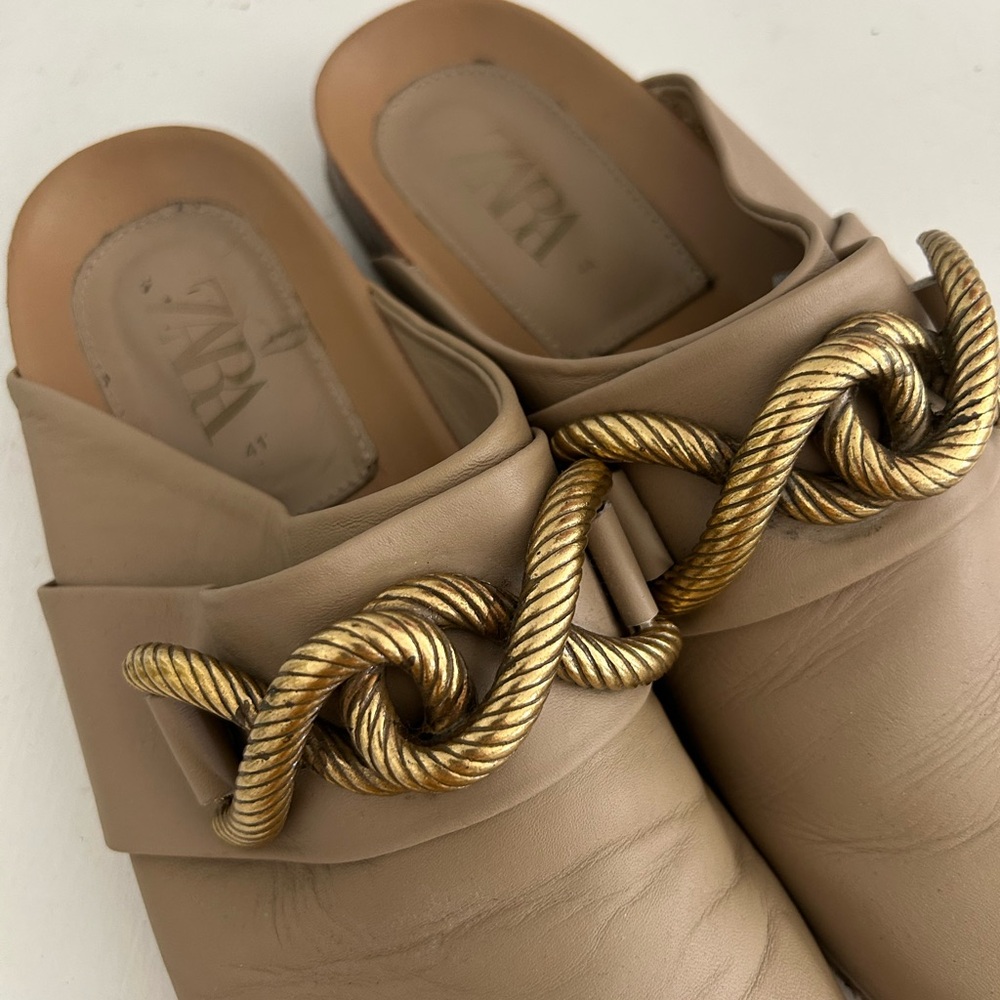 Zara Women's Tan Mules with Gold Accent